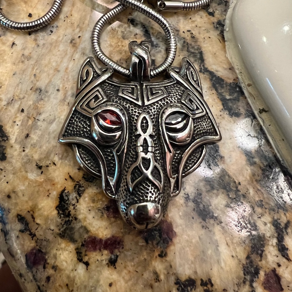 JEAN CLAUDE Viking Wolf Pendant Necklace